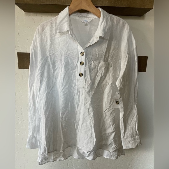 Time and Tru|White Long Tunic Button Down Blouse, Beachy Vibes•••Size Small,NWT - Picture 12 of 13